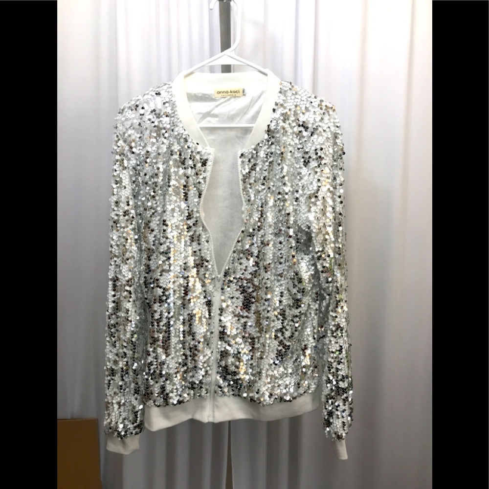 ANNA-KACI SPARKLY ZIP-UP SEQUIN BOMBER JACKET